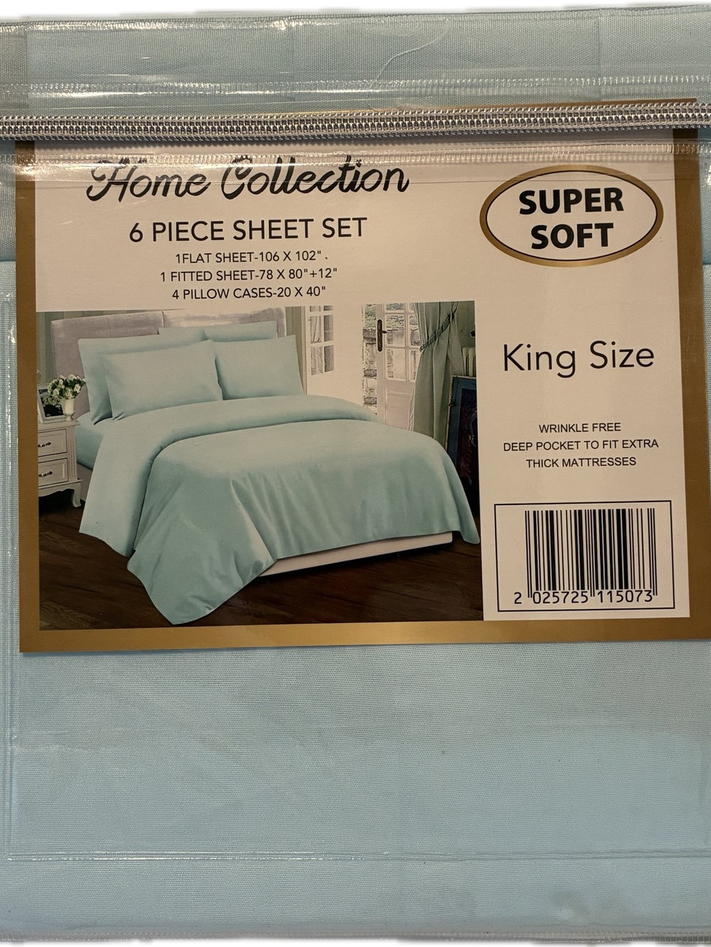 Home Collection King Size 6-Piece Sheet Set - Light Blue NWOT 2000 thread Count